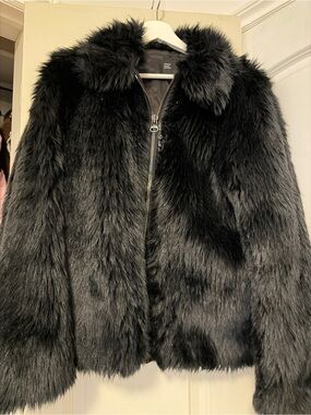 08 Sircus Black Faux Fur Zip-Front Jacket